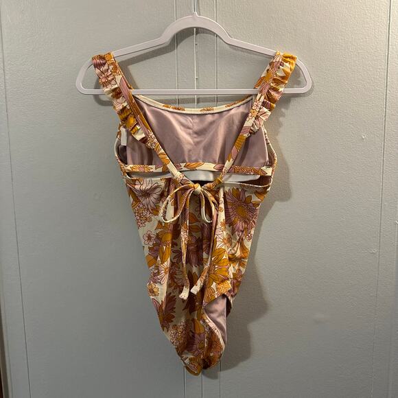 Kona Sol Women's‎ Orangey Floral Tie Back Strappy One-Piece Swimsuit Size Small - Picture 5 of 7